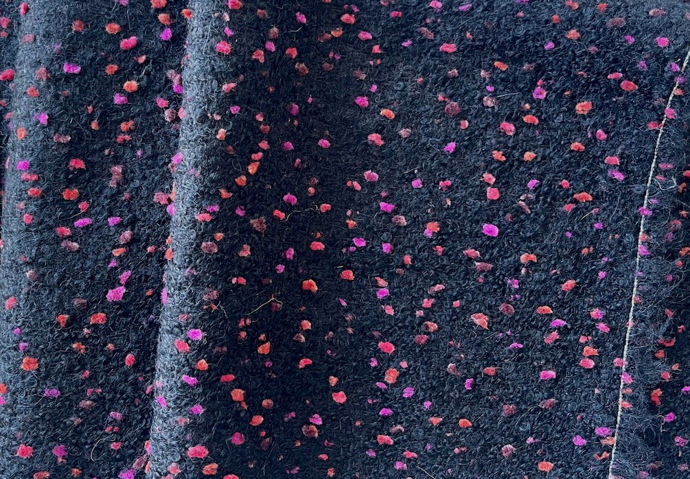 Chunky Persimmon & Magenta Flecked Black Wool Blend Bouclé (Made in Spain)