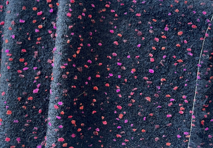 Chunky Persimmon & Magenta Flecked Black Wool Blend Bouclé (Made in Spain)