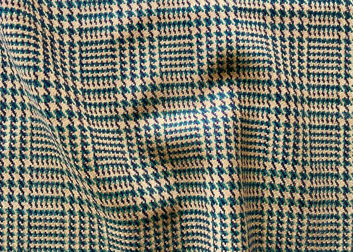 Mid-Weight Glen Urquhart Camel & Teal Green Wool Plaid