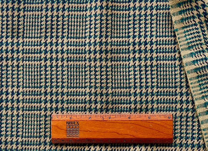 Mid-Weight Glen Urquhart Camel & Teal Green Wool Plaid