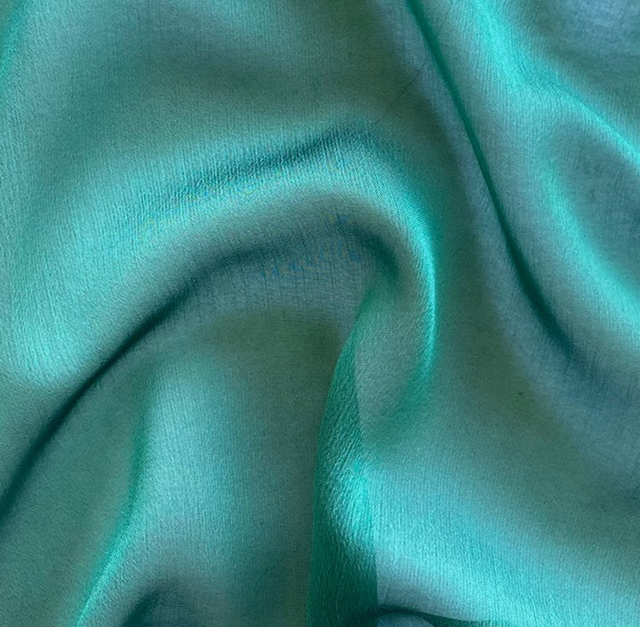 Sheer Iridescent Spearmint & Black Crinkled Polyester Chiffon