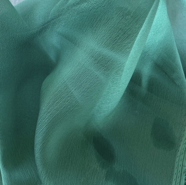 Sheer Iridescent Spearmint & Black Crinkled Polyester Chiffon
