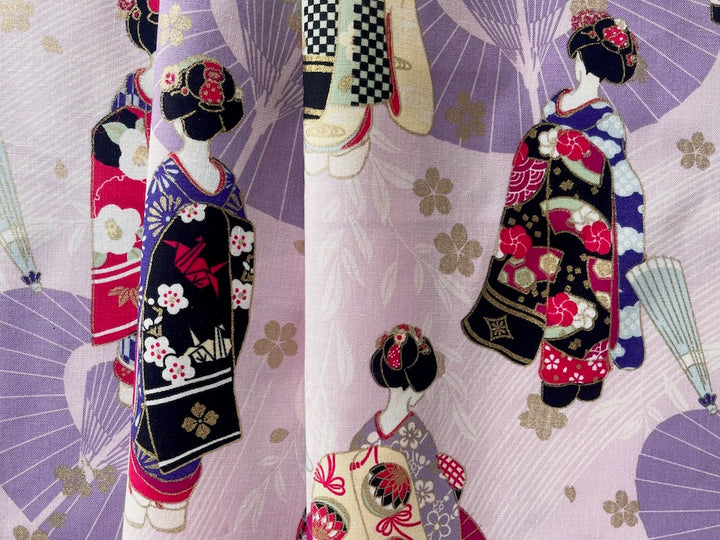 Elegant Women in Kimonos on Petal Pink Quilting Cotton (Made in Japan)