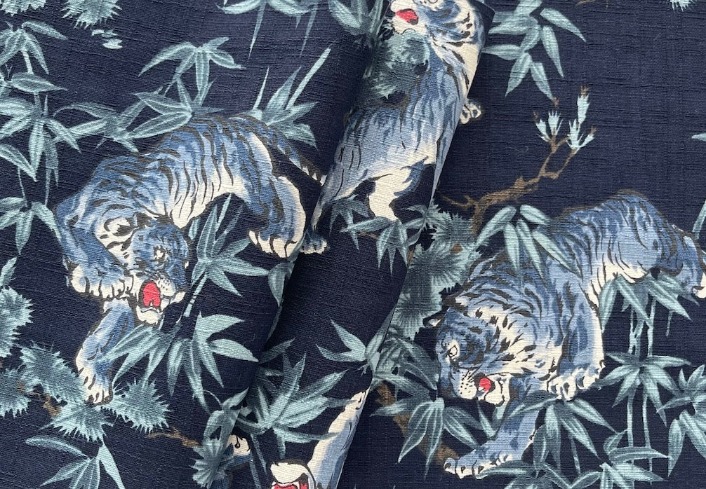 Mid-Weight Prowling Tigers on Navy Dobby Cotton (Made in Japan)
