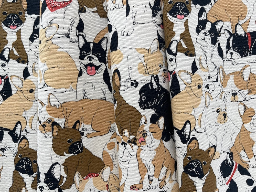 Dapper French Bulldogs on Natural Light-Weight Cotton Canvas (Made in Japan)