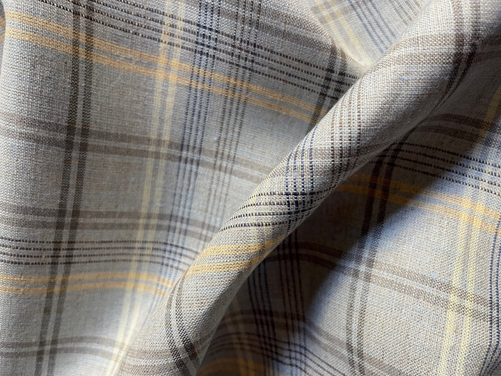Springy Sky Soft Gray Plaid Linen (Made in Poland)