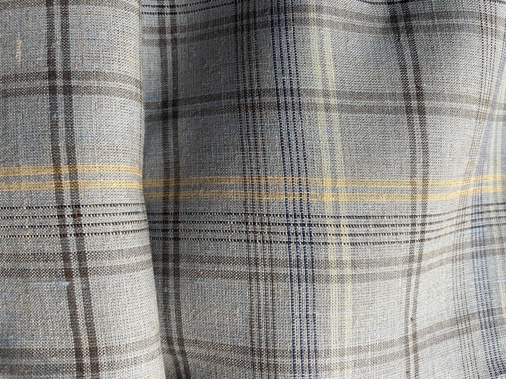 Springy Sky Soft Gray Plaid Linen (Made in Poland)