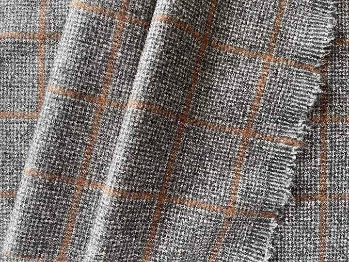 Etro Handsome Charcoal & Tobacco & Coffee Checked Wool Flannel (Made in Italy)