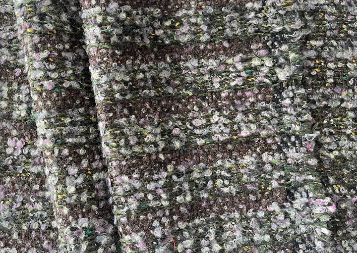 Mid-Weight Foggy Lilac & Moss Wool Blend Bouclé (Made in Spain)