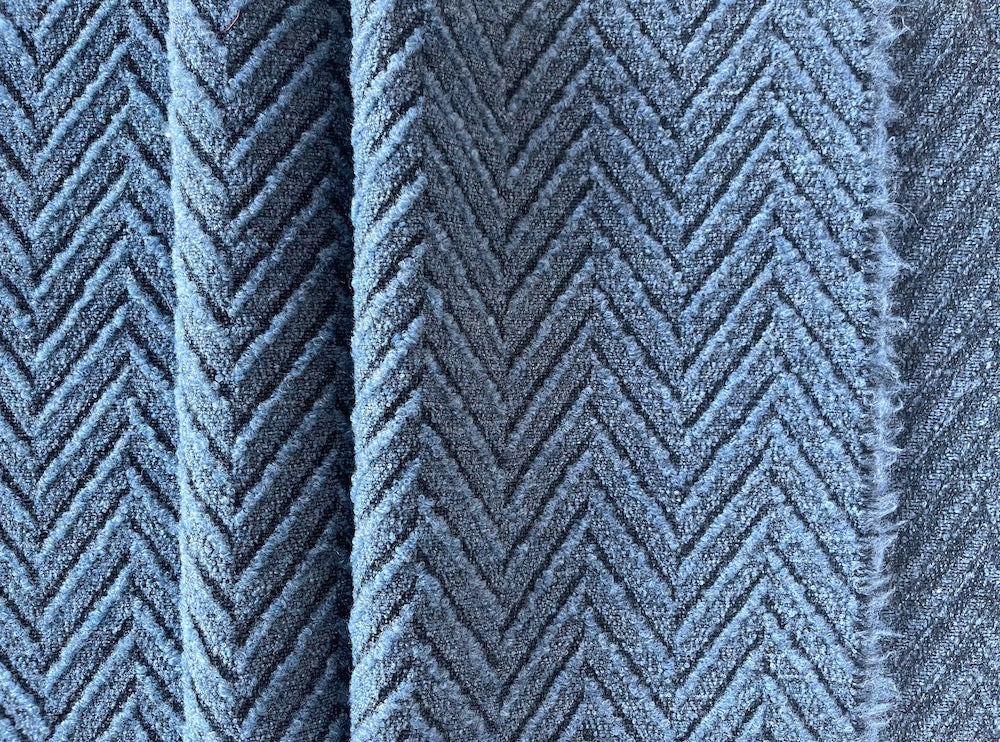 High-End Playfully Massive Denim Blue Herringbone Wool (Made in Italy)