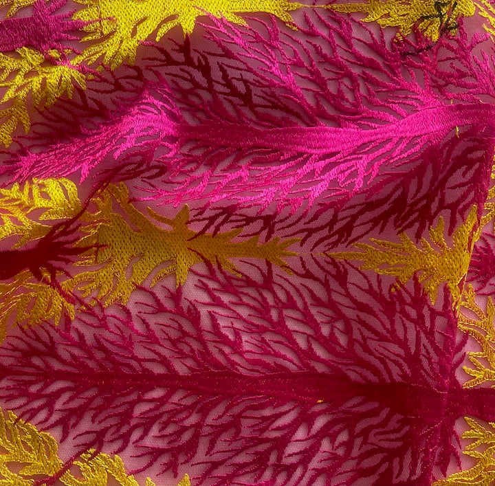 Vivid Underwater Rave Hot Pink Embroidered Polyester Mesh