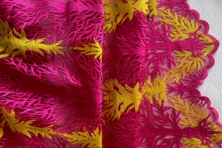 Vivid Underwater Rave Hot Pink Embroidered Polyester Mesh