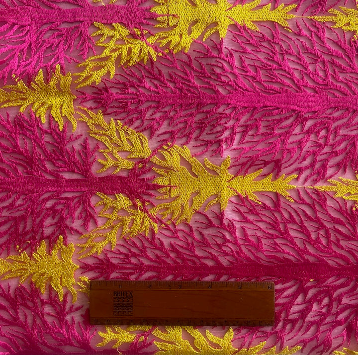 Vivid Underwater Rave Hot Pink Embroidered Polyester Mesh
