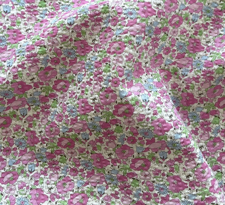 Delicate Pink on White Lily Cotton Seersucker (Made in Japan)