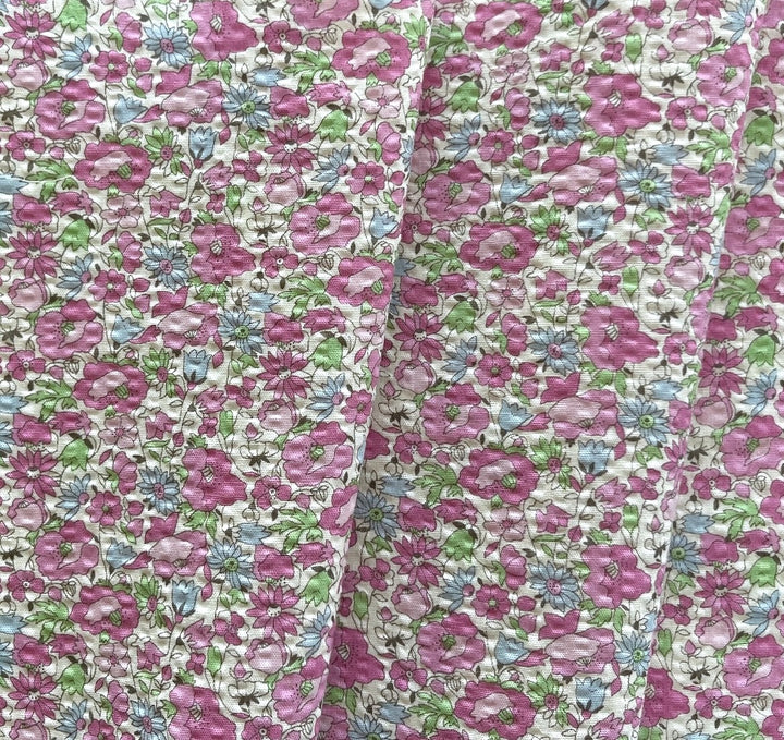 Delicate Pink on White Lily Cotton Seersucker (Made in Japan)