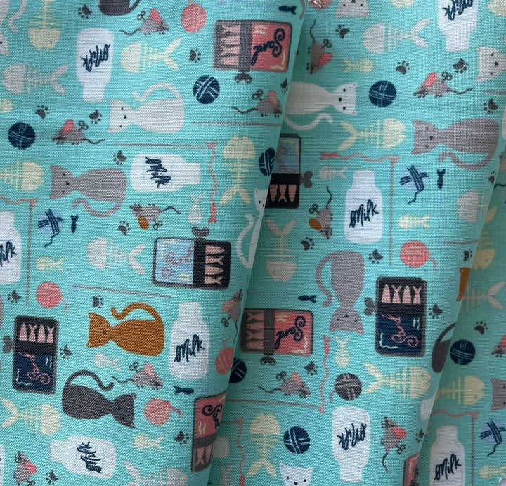 Kitty Kats Favorite Things Aqua Quilting Cotton (Made in Japan)