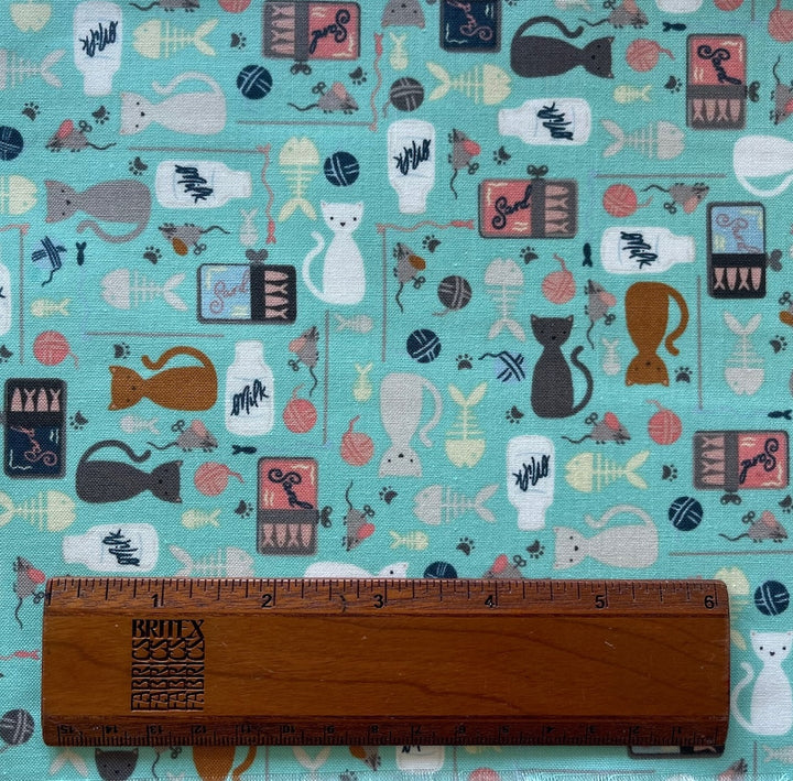 Kitty Kats Favorite Things Aqua Quilting Cotton (Made in Japan)