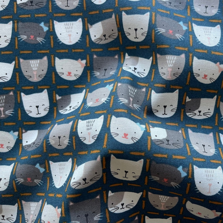 Kitty Kat Cuties Blue Aqua Quilting Cotton (Made in Japan)
