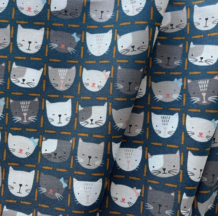 Kitty Kat Cuties Blue Aqua Quilting Cotton (Made in Japan)