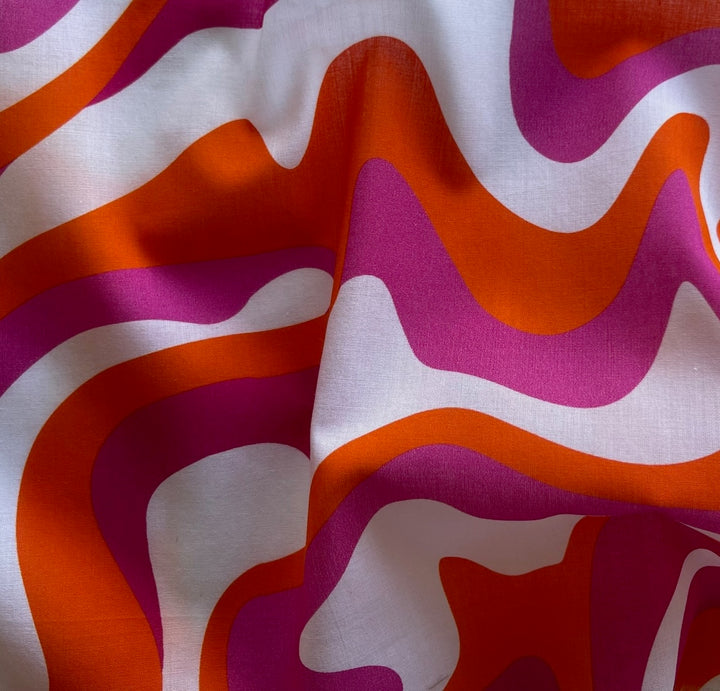 Wild Tangerine & Raspberry Pucci-esque Swirls Cotton Lawn (Made in Italy)