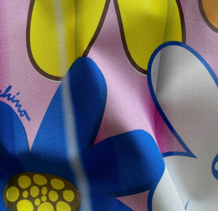 Signature Moschino Stylized Blooms Stretch Cotton Denim Twill (Made in Italy)