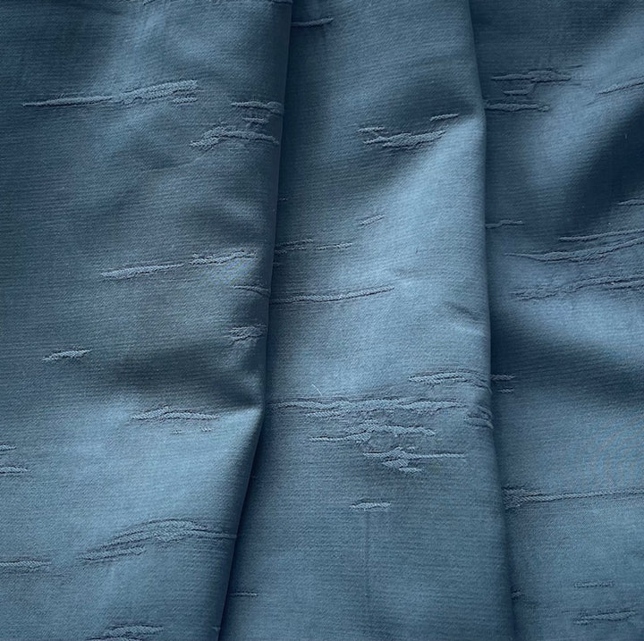 Lighter-Weight Embroidered Drifting Clouds on Marble Blue Rayon Satin (Made in Italy)