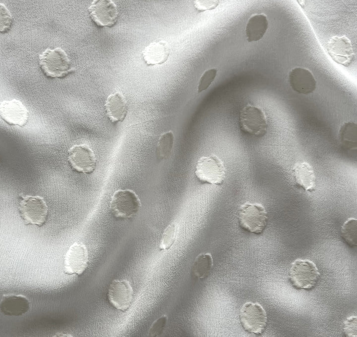 Semi-Sheer Dotted Daisy White Silk Georgette Façonne (Made in Italy)