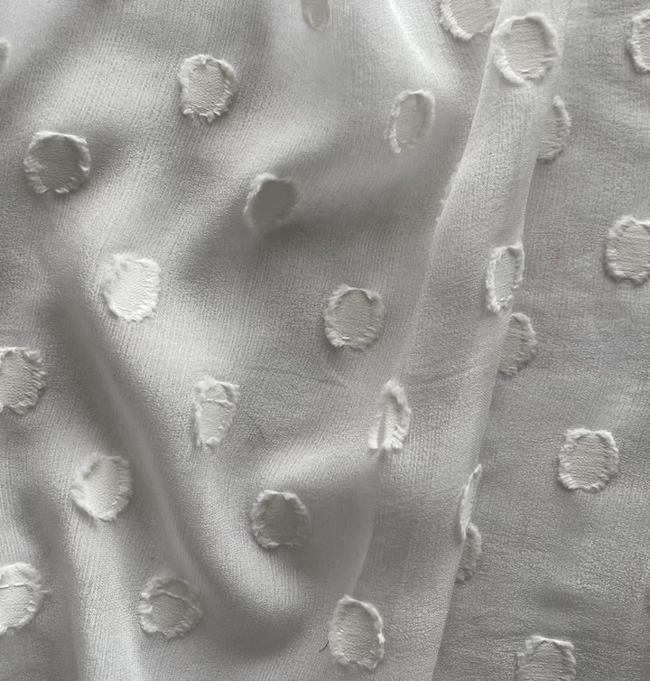 Semi-Sheer Dotted Daisy White Silk Georgette Façonne (Made in Italy)
