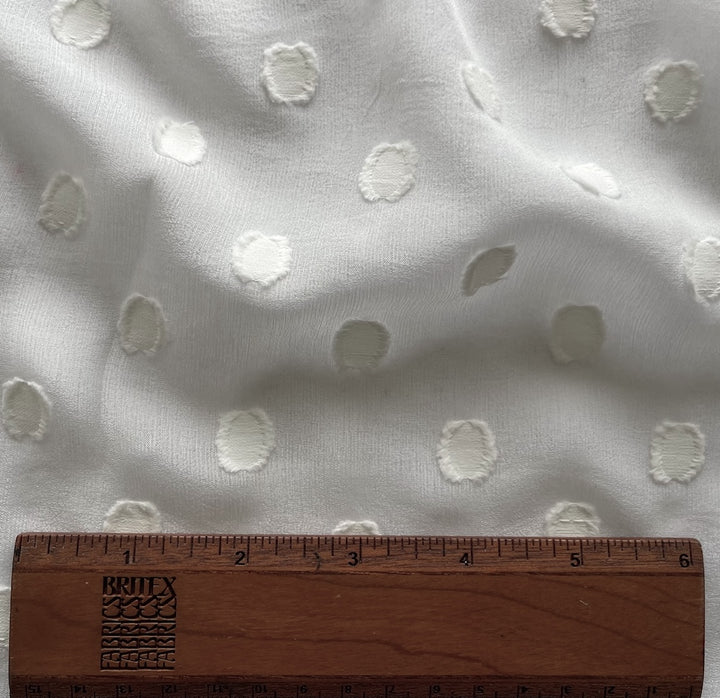 Semi-Sheer Dotted Daisy White Silk Georgette Façonne (Made in Italy)