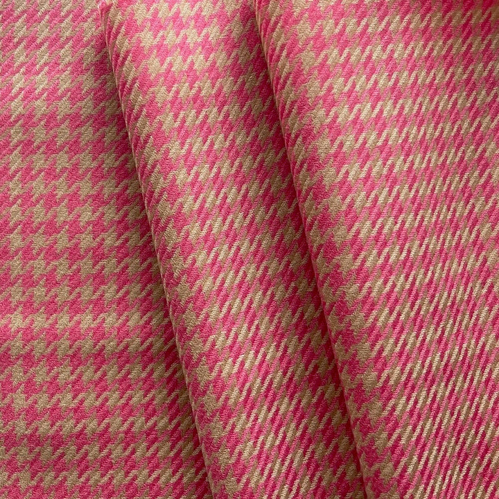 High-End Peach & Warm Sand Houndstooth Wool Twill (Made in Italy)