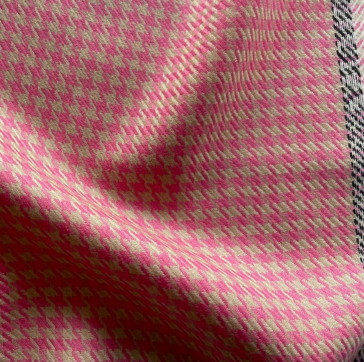 High-End Peach & Warm Sand Houndstooth Wool Twill (Made in Italy)