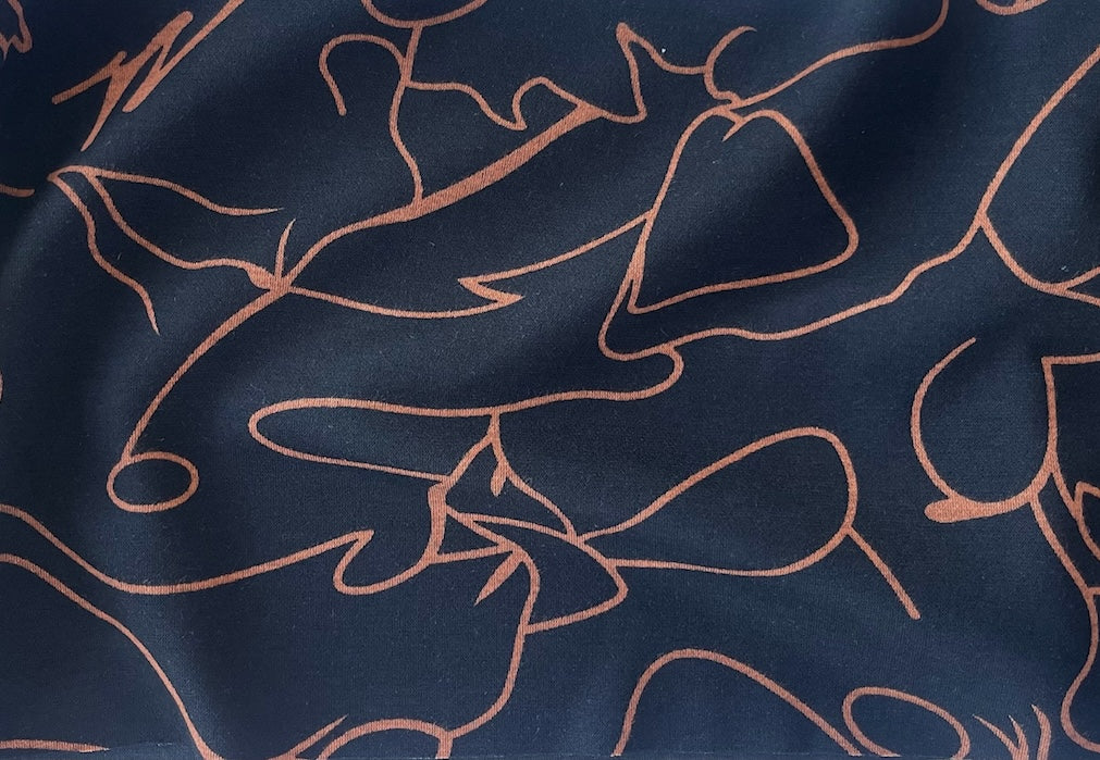 Light to Mid-Weight Copper Penny Squiggles Viscose Blend Ponte Knit (Made in the Netherlands)
