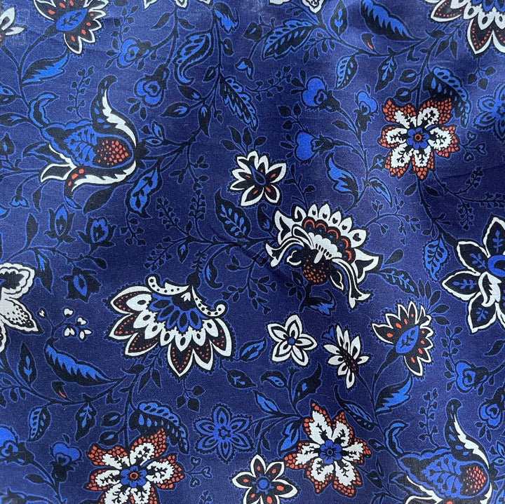 Semi-Sheer Ultramarine Thistles Cotton Voile (Made in Italy)