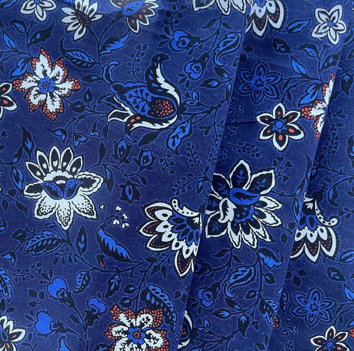Semi-Sheer Ultramarine Thistles Cotton Voile (Made in Italy)
