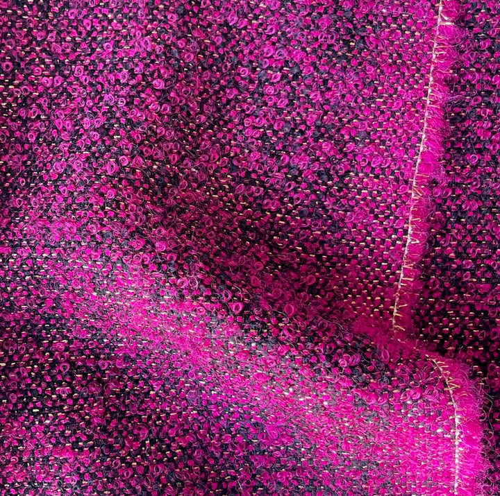 Mid-Weight Magenta & Gold Metallic Wool Blend Bouclé  (Made in Spain)