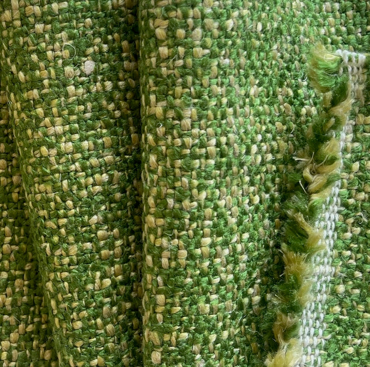 Chic Rustic Grass Green & Cream Polyester Blend Tweed (Made in Italy)
