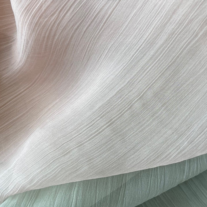 63" Panel - Ombré Apricot Blush & Sage Mist Crinkled Silk Chiffon (Made in Italy)
