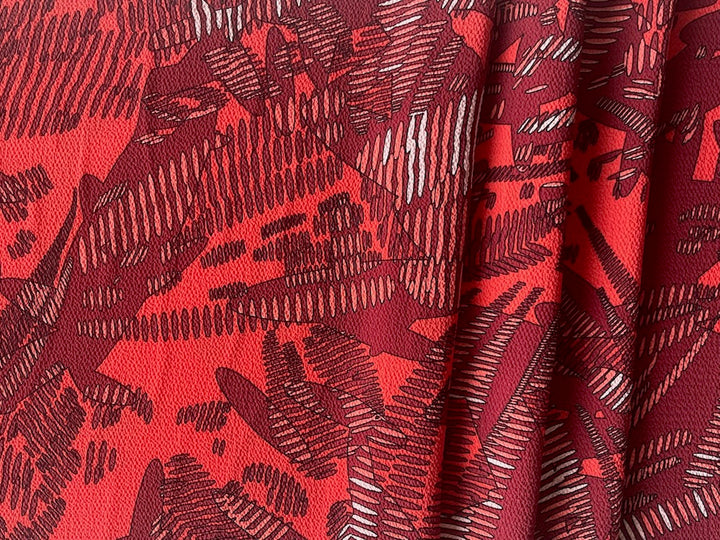 Crimson Ferns Crinkled Stretch Polyester (Made in Italy)