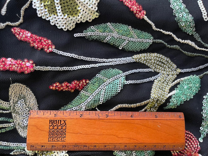 Sequined & Embroidered Lily Pads Black Tulle (Made in Korea)