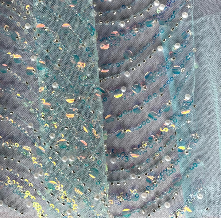 Magical Mermaid Sequined, Pearled & Beaded Nylon Blend Mesh (Made in Korea)