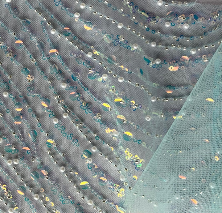 Magical Mermaid Sequined, Pearled & Beaded Nylon Blend Mesh (Made in Korea)