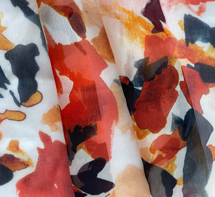 Semi-Sheer Abstract Goldfish Crinkled Polyester Chiffon (Made in Italy)