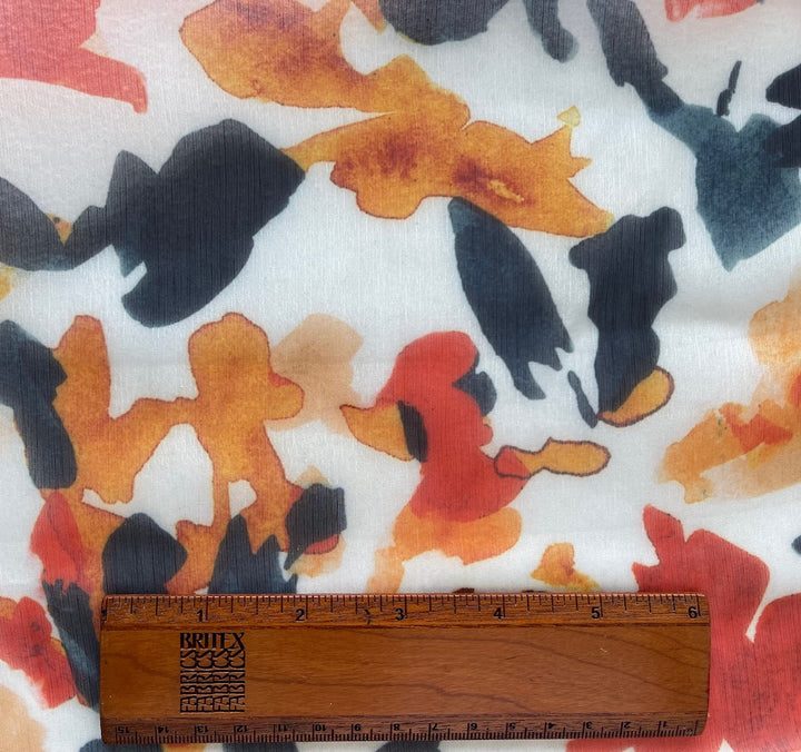 Semi-Sheer Abstract Goldfish Crinkled Polyester Chiffon (Made in Italy)