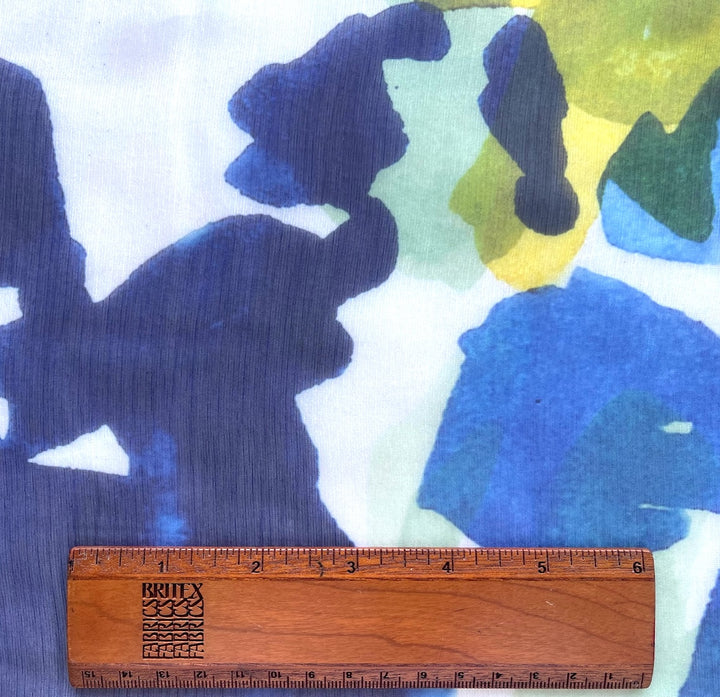 Semi-Sheer Abstract Cobalt & Butterscotch Crinkled Polyester Chiffon