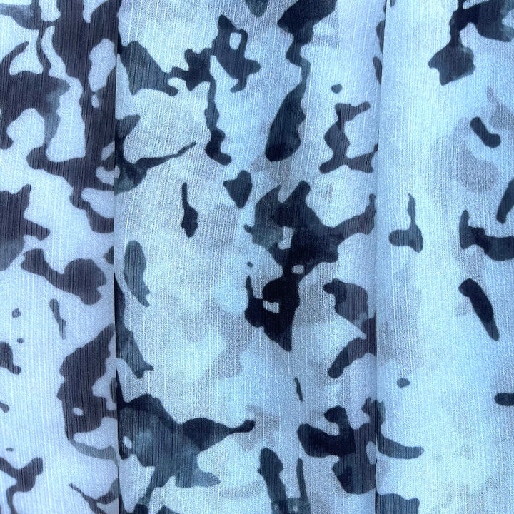 Semi-Sheer Raven Splatters on Light Sky Blue Crinkled Polyester Chiffon