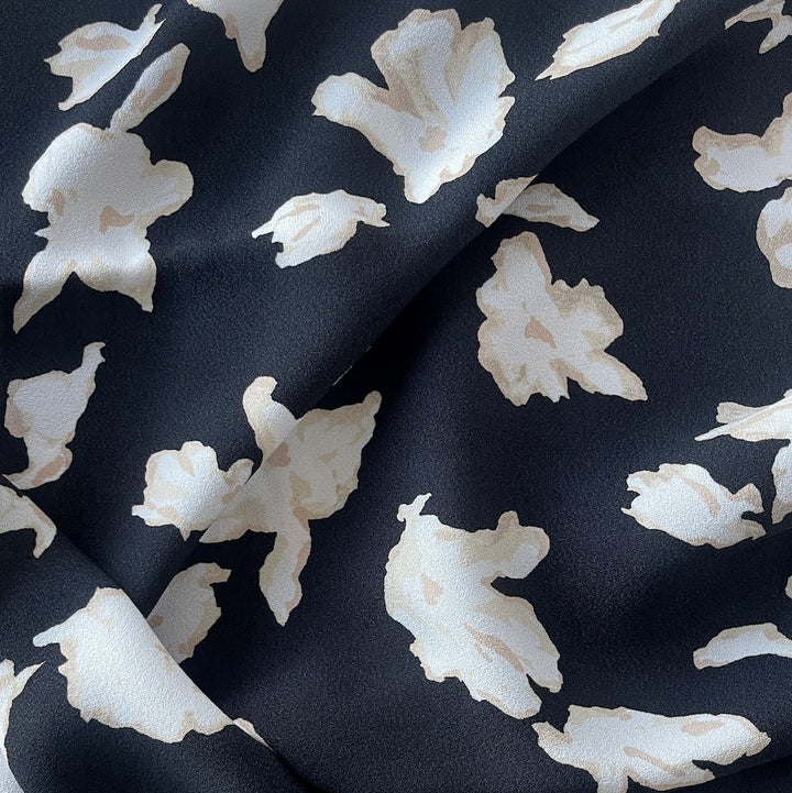 63" Panel - Shadowed Bearded Irises on Onyx Rayon Viscose Crepe (Made in Italy)