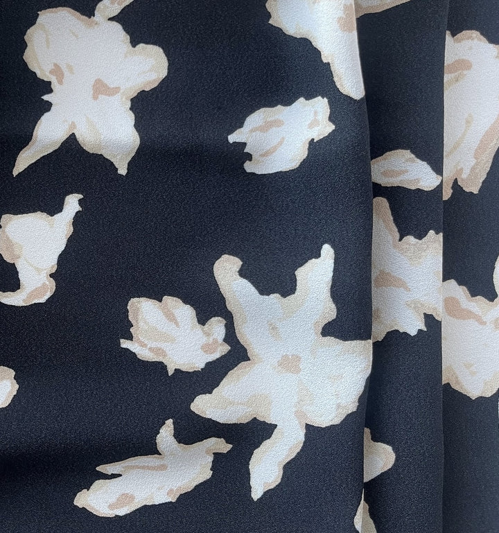 63" Panel - Shadowed Bearded Irises on Onyx Rayon Viscose Crepe (Made in Italy)