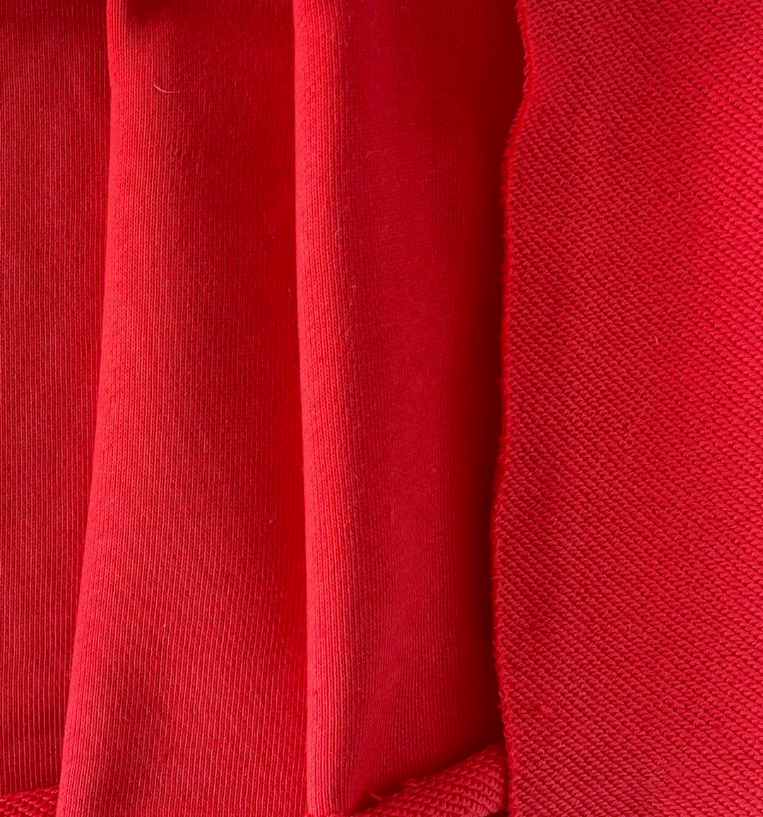 Candy Apple Red Cotton Twill Sweatshirt Knit (Made in Italy)