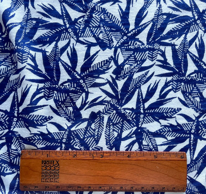 Cobalt Bamboo Leaves Cotton Tissue Jersey Knit (Made in Japan)