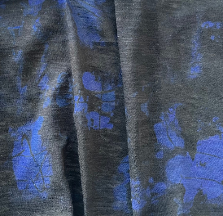 Ultramarine Blue & Black Splatters Cotton Tissue Jersey Knit (Made in Japan)